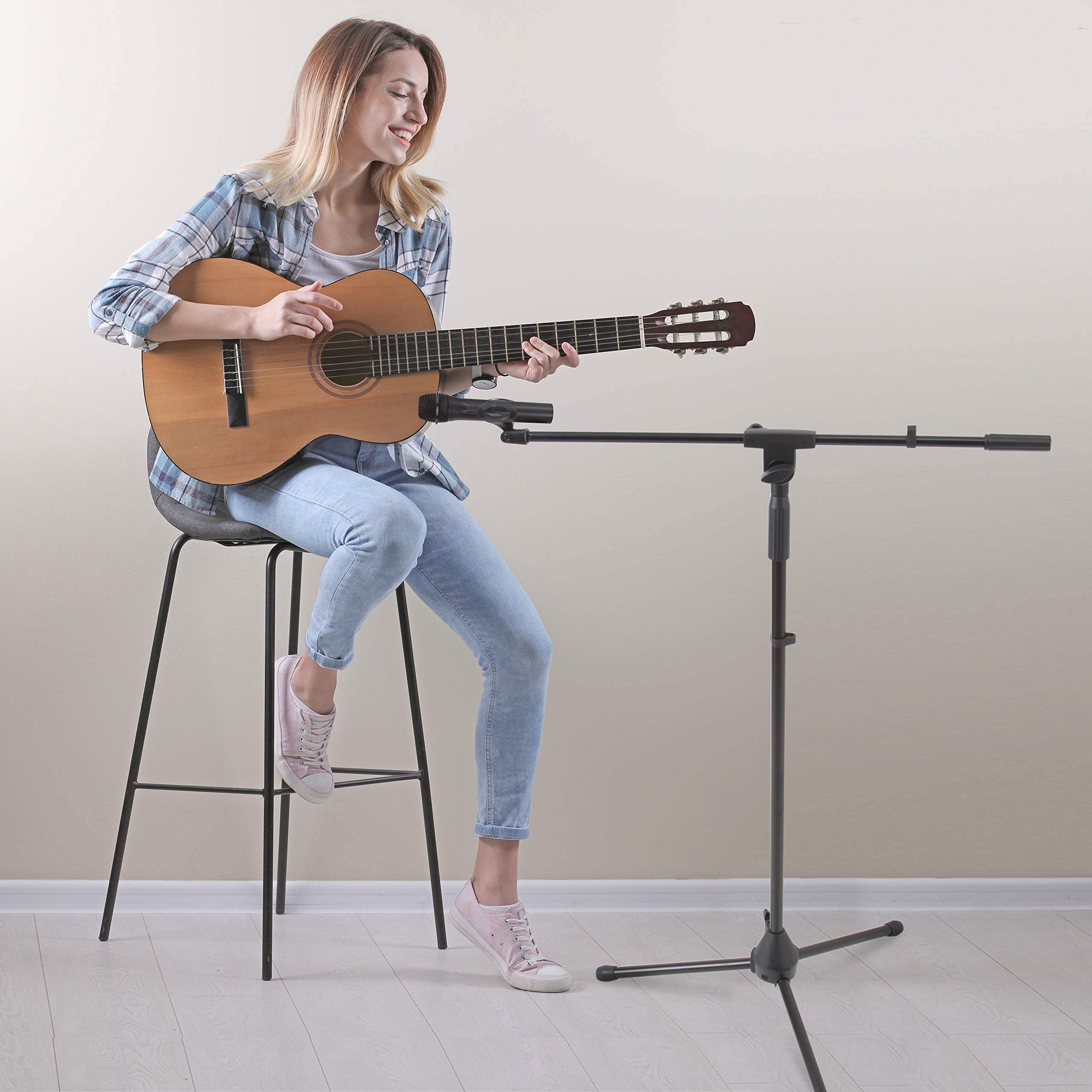 Pyle Foldable Tripod Microphone Stand - Universal Mic Mount and Height Adjustable from 37.5'' to 65.0'' Inch High w/ Extending T